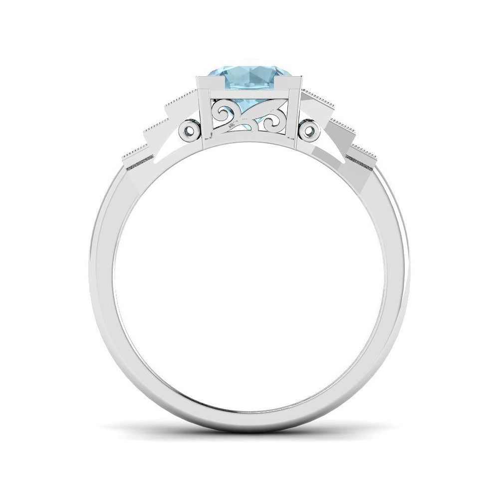 Side Profile Round Cut Aquamarine Ring with Diamond Accents