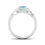Side Profile Round Cut Aquamarine Ring with Diamond Accents