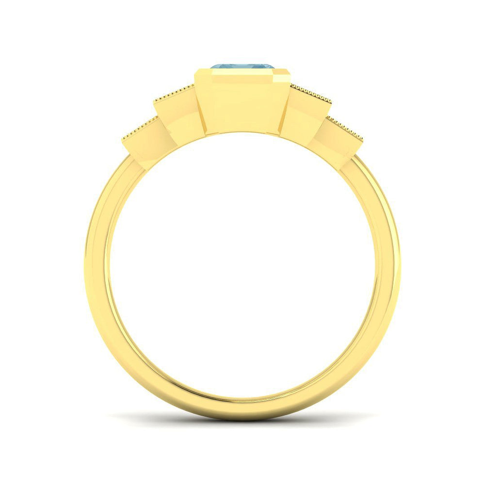 Emerald Cut Aquamarine Engagement Ring with Pave Diamonds