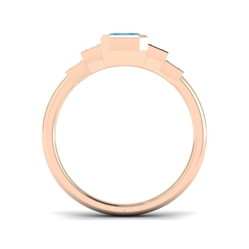Emerald Cut Aquamarine Ring with Diamond Pave Side Accents in White Gold