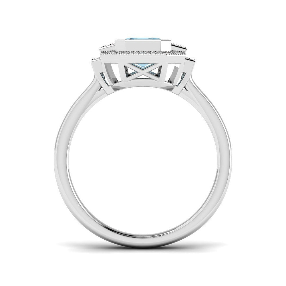 Side profile of Emerald Cut Aquamarine Ring