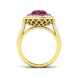 Pink Tourmaline Halo Ring showcasing pear cut stone and diamond pavé halo, designed for elegance and luxury.