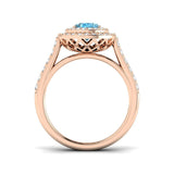 Blue Topaz Double Halo Ring with Round Pave Diamonds in Yellow Gold