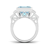 Side View Emerald Cut Aquamarine Ring with Milgrain Diamonds