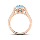 Princess Cut Aquamarine Ring with Round Pave Diamonds in White Gold