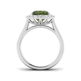 Oval Green Tourmaline Ring with Round Halo Diamonds | Lab & Natural