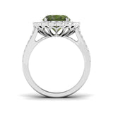 Lab-Grown Oval Green Tourmaline Halo Ring | Round Diamond Side Stones