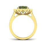 Lab-Grown Oval Green Tourmaline Halo Ring | Round Diamond Side Stones