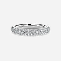 Micro Pave Set Natural Round Brilliant Cut Half Eternity Wedding Band in Platinum