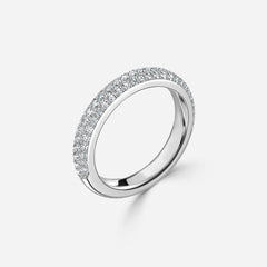 Micro Pave Set Natural Round Brilliant Cut Half Eternity Wedding Band in Platinum
