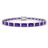 9K White Gold Emerald Cut Amethyst and Diamond Tennis Bracelet in Prong Set | UK Made
