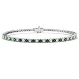 18K Solid Gold Prong Set Tennis Bracelet in Natural Round and Tsavorite Gemstones