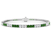 Round Brilliant Cut Tsavorite and Natural Diamond Tennis Bracelet in 18K Solid Gold