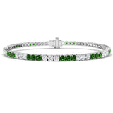 Round Brilliant Cut Tsavorite and Natural Diamond Tennis Bracelet in 18K Solid Gold