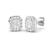 1.00 Ct DE/VVS Lab Grown Emerald Cut Diamond Halo Earring in 18K White Gold