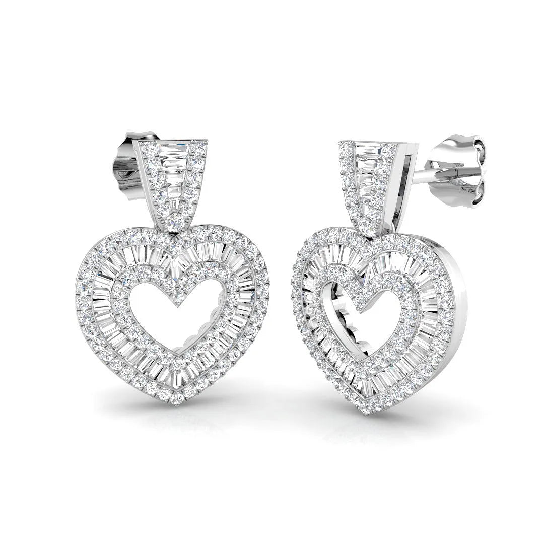 Round & Baguette Cut Diamond Halo Earring In Hallmarked Gold