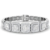 9K White Gold Natural Diamond 7.20Ct Emerald Style Bracelet | Baguette & Round Cut