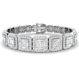 9K White Gold Natural Diamond 7.20Ct Emerald Style Bracelet | Baguette & Round Cut