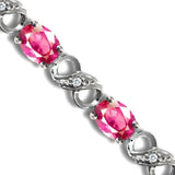 18K White Gold Pink Sapphire & Round Natural Diamonds Prong-Set Gemstone Bracelet