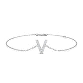 Natural Round Diamond Initial V Bracelet in Platinum