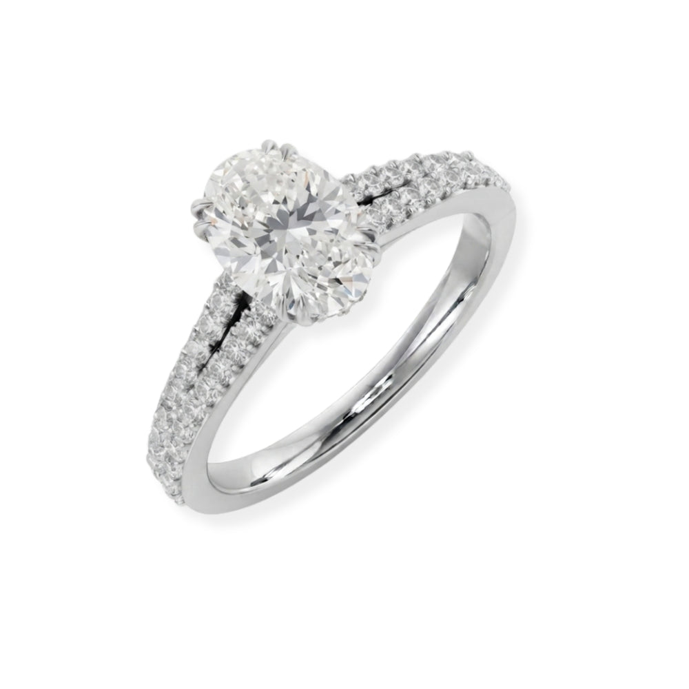 Oval Cut Diamond Engagement Ring with Double Pave Band Anniversary Gift