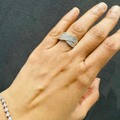 Round Cut Pave Set Criss Cross Multi-Row Lab Grown Diamond Ring 18K White Gold