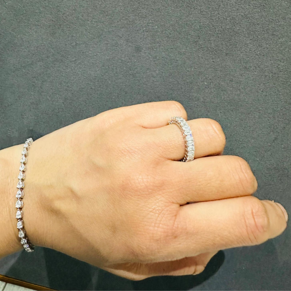 Emerald Cut Lab Grown Diamond Full Eternity Wedding Band Platinum