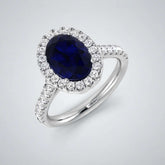 Oval Blue Sapphire Halo Ring Anniversary Gift Natural Diamond