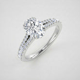 Oval Cut Diamond Engagement Ring with Double Pave Band Anniversary Gift