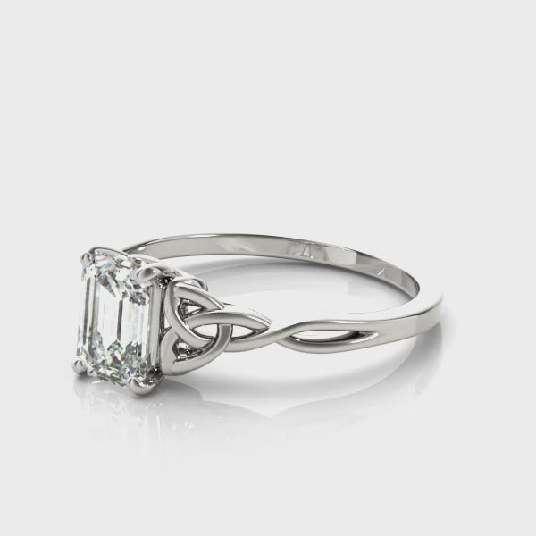 Lab-Grown Emerald Cut Diamond Intertwined Knot Solitaire Engagement Ring