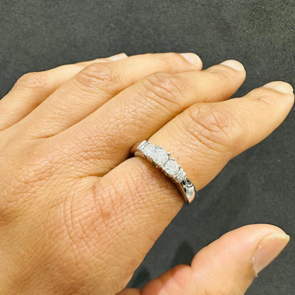 14K White Gold Prong Set Round Cut Natural Diamond 3-Stone Engagement Ring Birthday Gift for Women