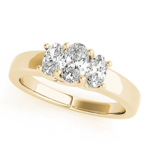 Lab-Grown Oval Cut Diamond Trilogy Engagement Ring 18K White Gold