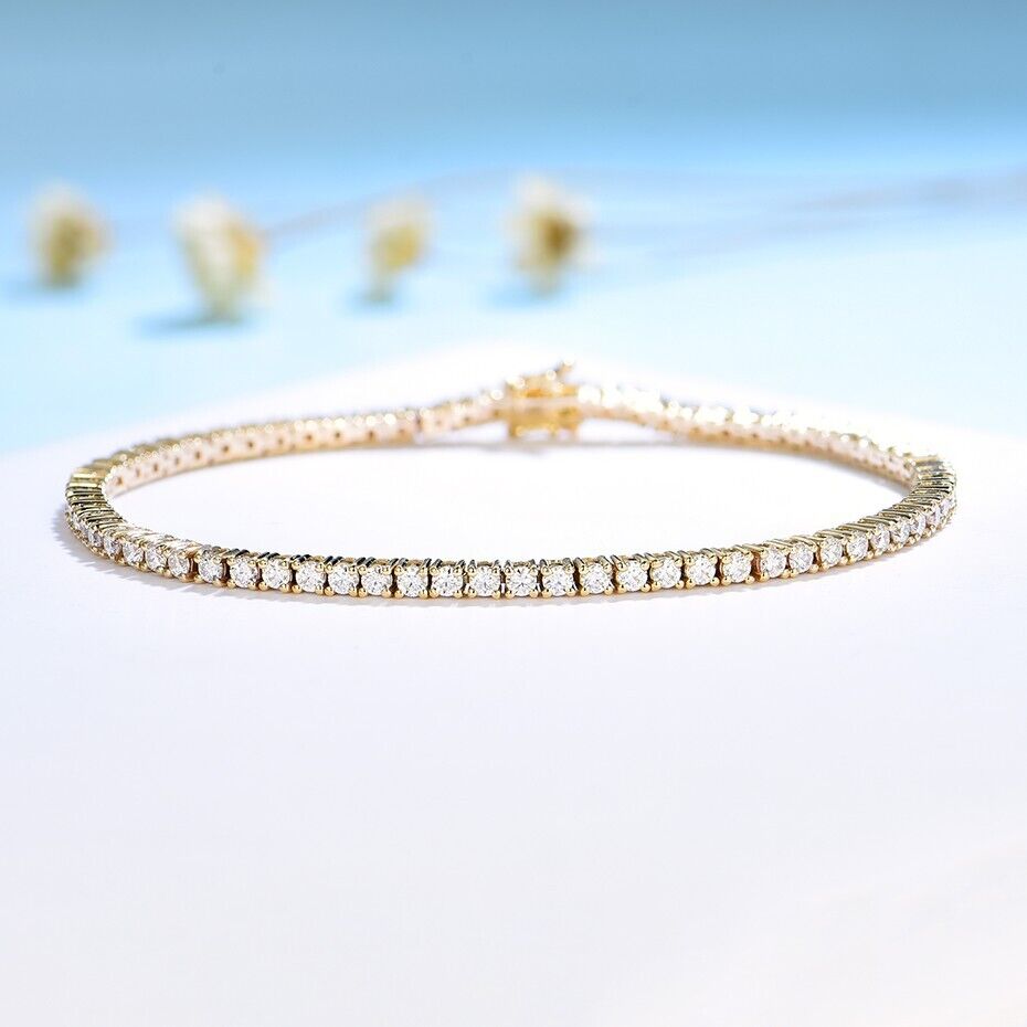 18k Yellow Gold Lab Grown Round Diamond Tennis Bracelet - 2.00 Ct D-E/VS Quality