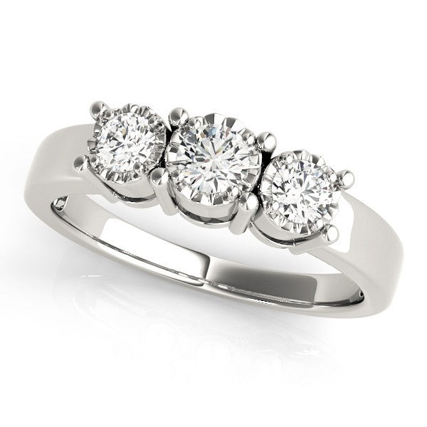 A diamond ring with three round-cut diamonds