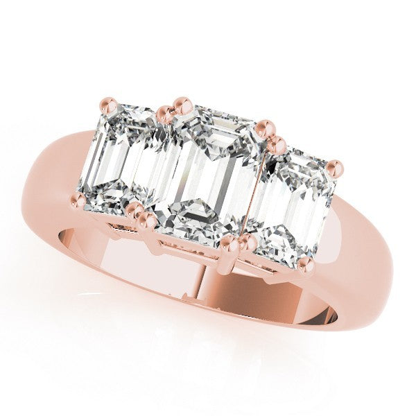 Lab Grown Emerald Cut Diamond Ring 18K Yellow Gold 3 Stone Ring