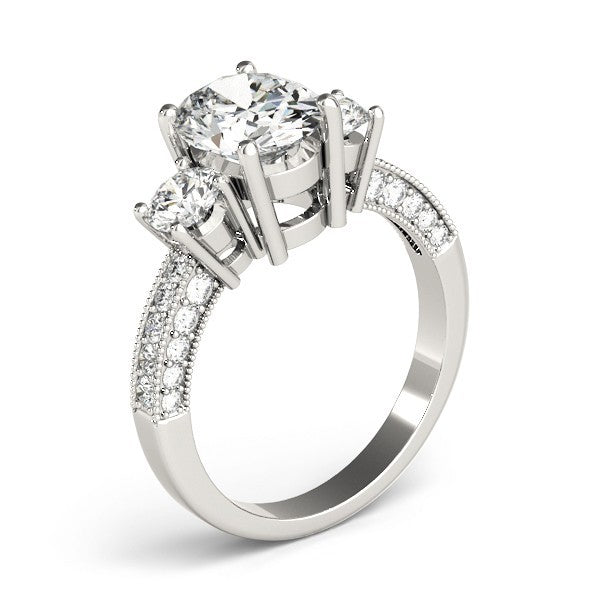 Platinum 2.00CT DE/VS Lab Grown Oval Cut Diamond Trilogy Engagement Ring