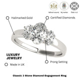 Lab Grown Oval Cut Diamond Trilogy Engagement Ring Platinum