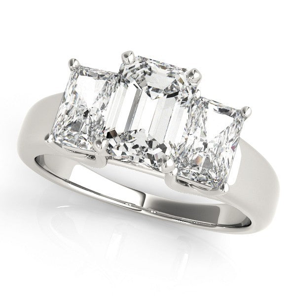 2.00 ct Emerald DE/VS Lab-Grown Diamond Trilogy Engagement Ring in 18K White Gold