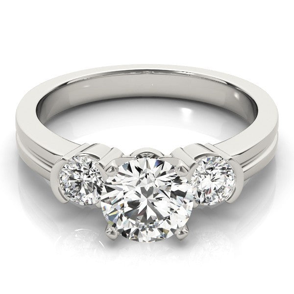 Silver ring with three diamonds on a white background