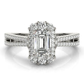 Lab Grown Emarald Diamond Halo Engagement Ring