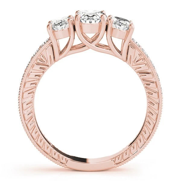 18K Gold Oval Cut Trilogy Engagement Ring – 2Ct DE/VS Lab Grown Diamond