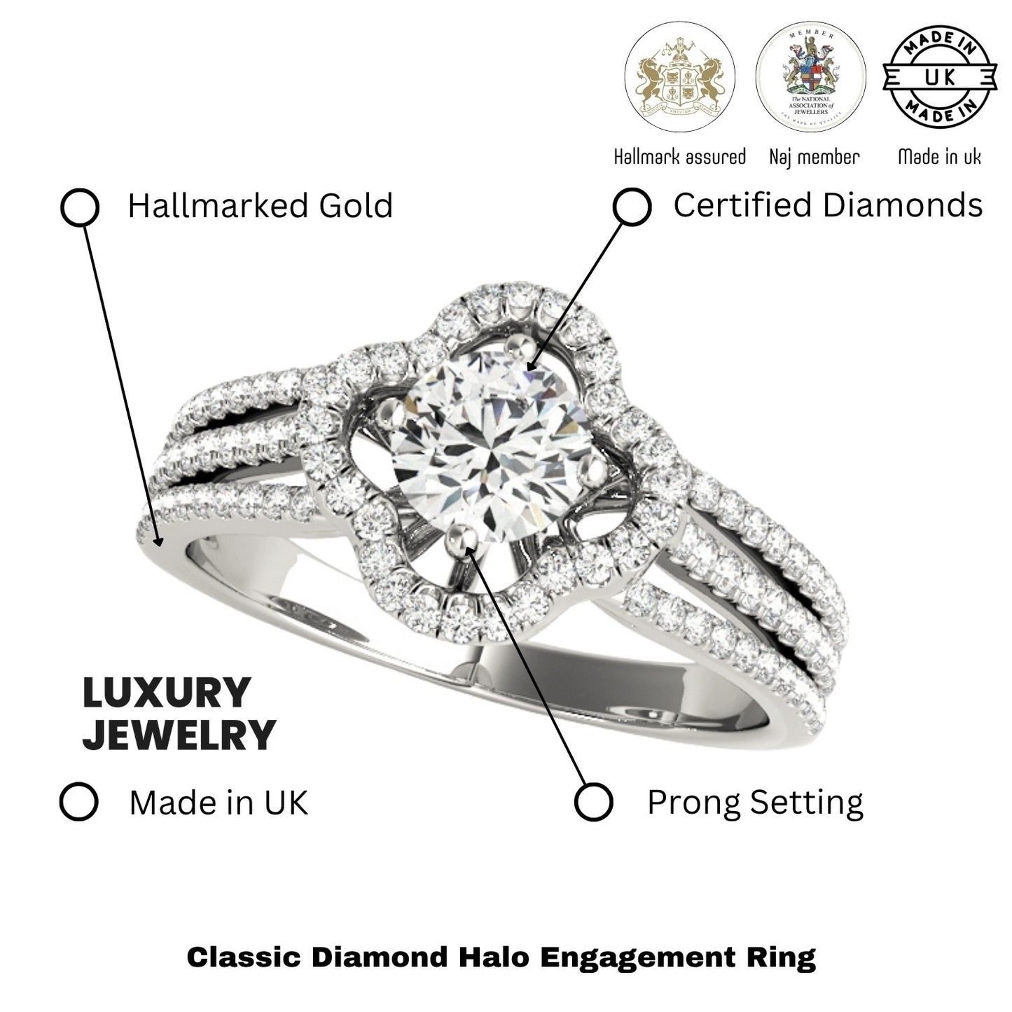 Lab Grown Round Diamond Halo Engagement Ring
