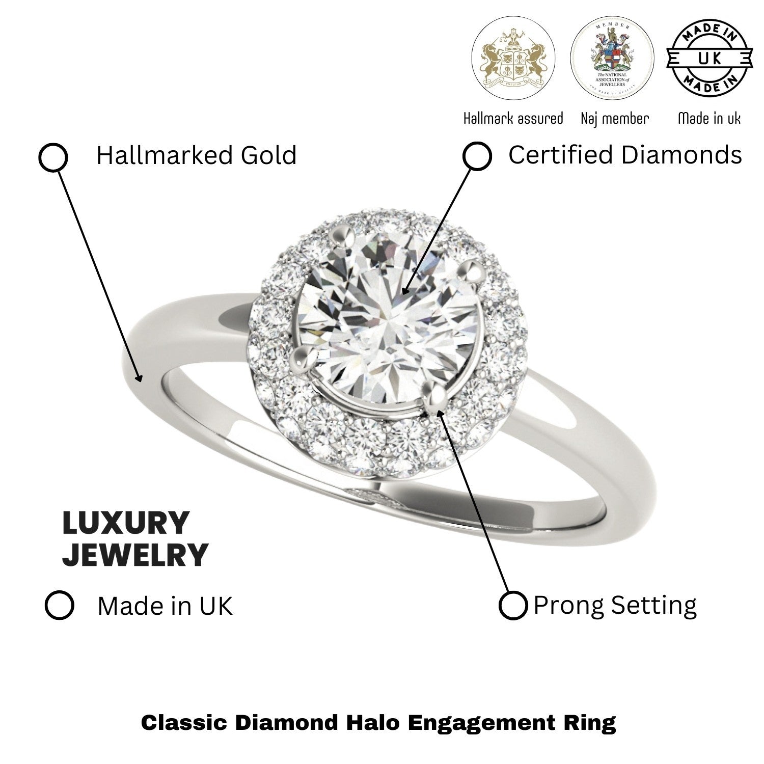 Lab Grown Round Cut Diamond Halo Engagement Ring