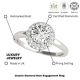 Lab Grown Round Cut Diamond Halo Engagement Ring
