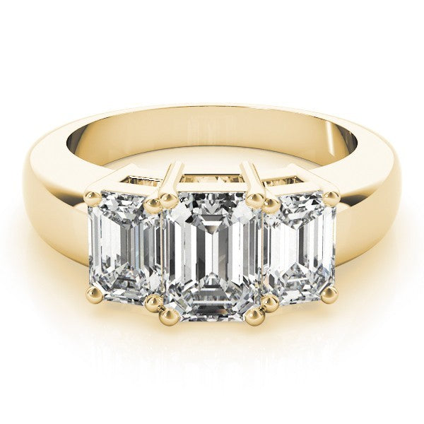 Lab Grown Emerald Cut Diamond Ring 18K Yellow Gold 3 Stone Ring