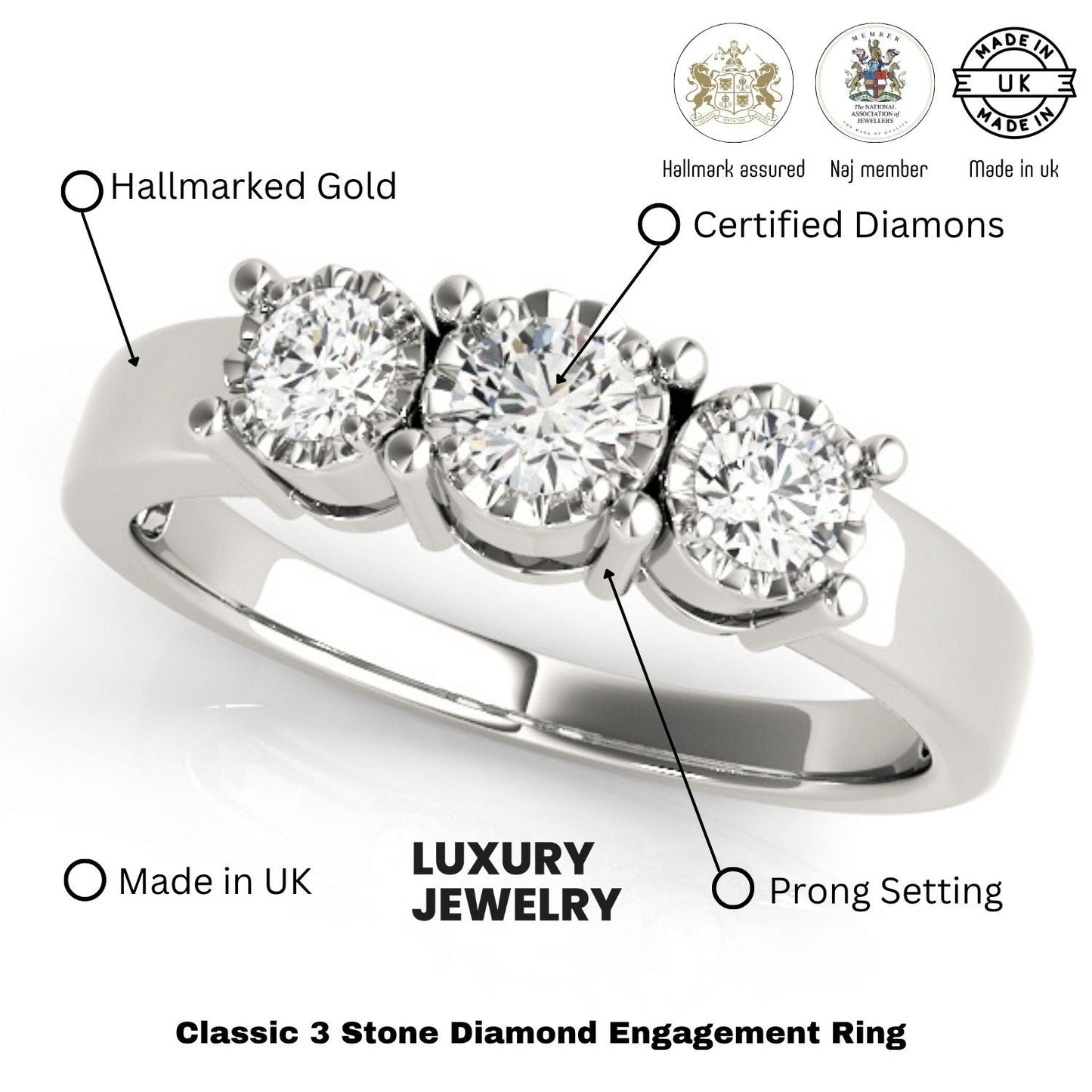 Diamond engagement ring with hallmarking details