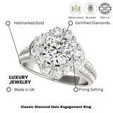 2.00 Carat Lab Grown Round Cut Diamond Halo Engagement Ring 18K White Gold