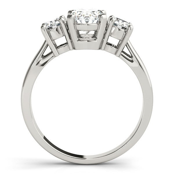 Diamond ring with three diamonds on a white background