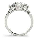 Diamond ring with three diamonds on a white background