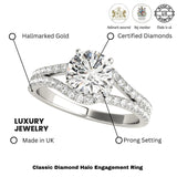 Bague de fiançailles en or blanc 18 carats avec halo de diamants ronds de laboratoire